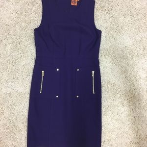Purple Tory Burch dress with gold detailed pocket